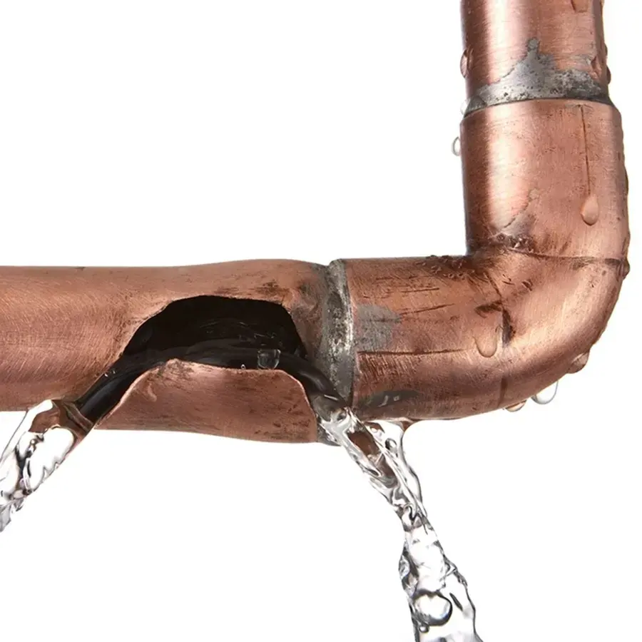 Split copper supply pipe spraying water, the start of a Redmond burst pipe loss